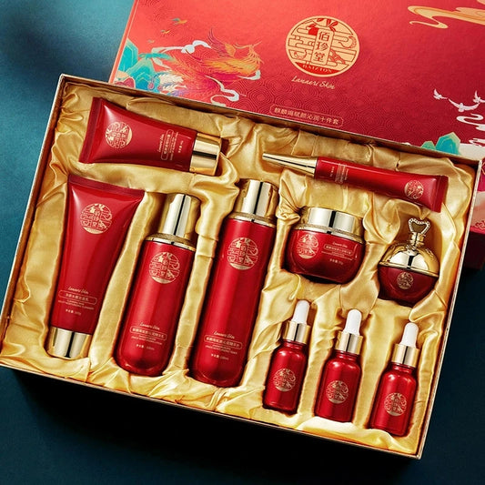 10pcs Face Skin Care Set Dragon Blood Anti-aging Facial Cleaner Face Serum Toner Essence Milk Repear Beauty SkinCare Kit